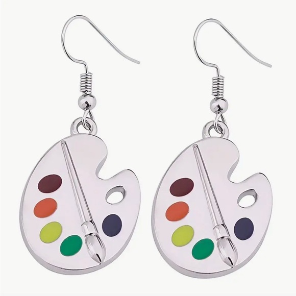 Earrings Vibrant Artist Palette Dangle Pierced Nickel-Free, Lead-Free - Picture 5 of 5